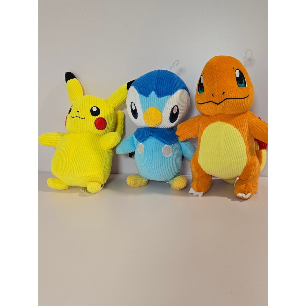 Pokemon Plush Set 8in Multi Corduroy Pikachu Piplup Charmander Select Year 2022